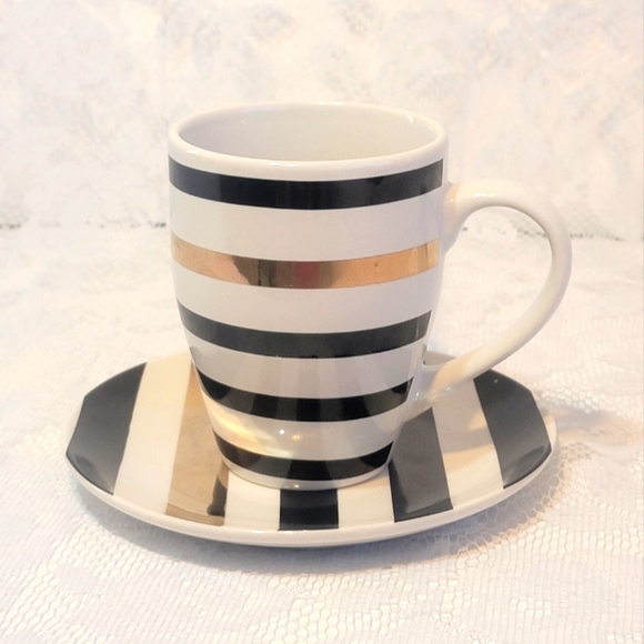 Unique Vintage Dining Delicate Coffee Cup Saucer Set Black White